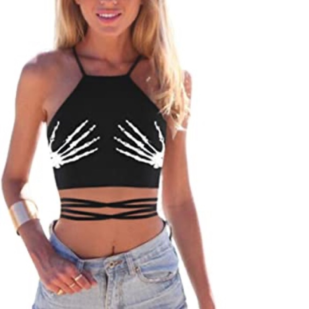 Halloween Skeleton Halter Crop Top